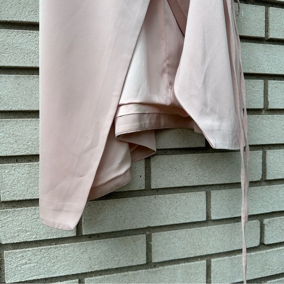 MAJORELLE Nina Satin Wrap Mini Dress Blush Pink Balletcore Romantic Date M - Picture 12 of 14